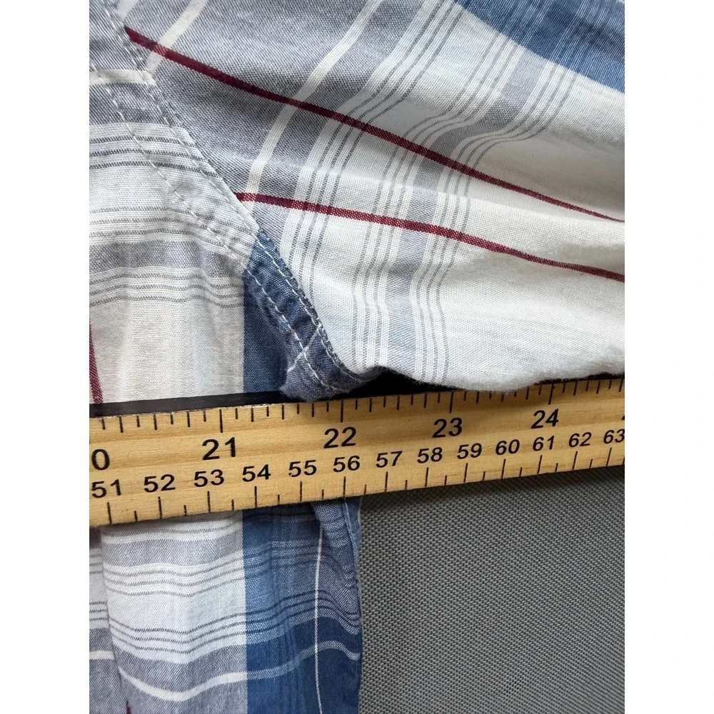 Levi Strauss Western Shirt Mens Blue White Plaid Pearl Snap Modern Large